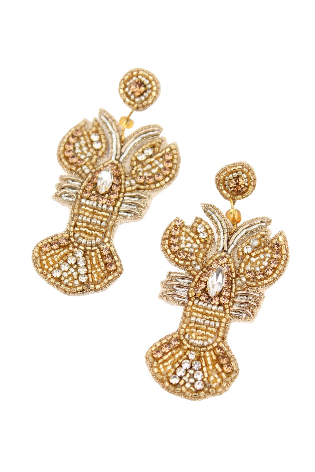 CLASSIC MY DORIS GOLD AND SILVER LOBSTER BEADED EARRINGS
