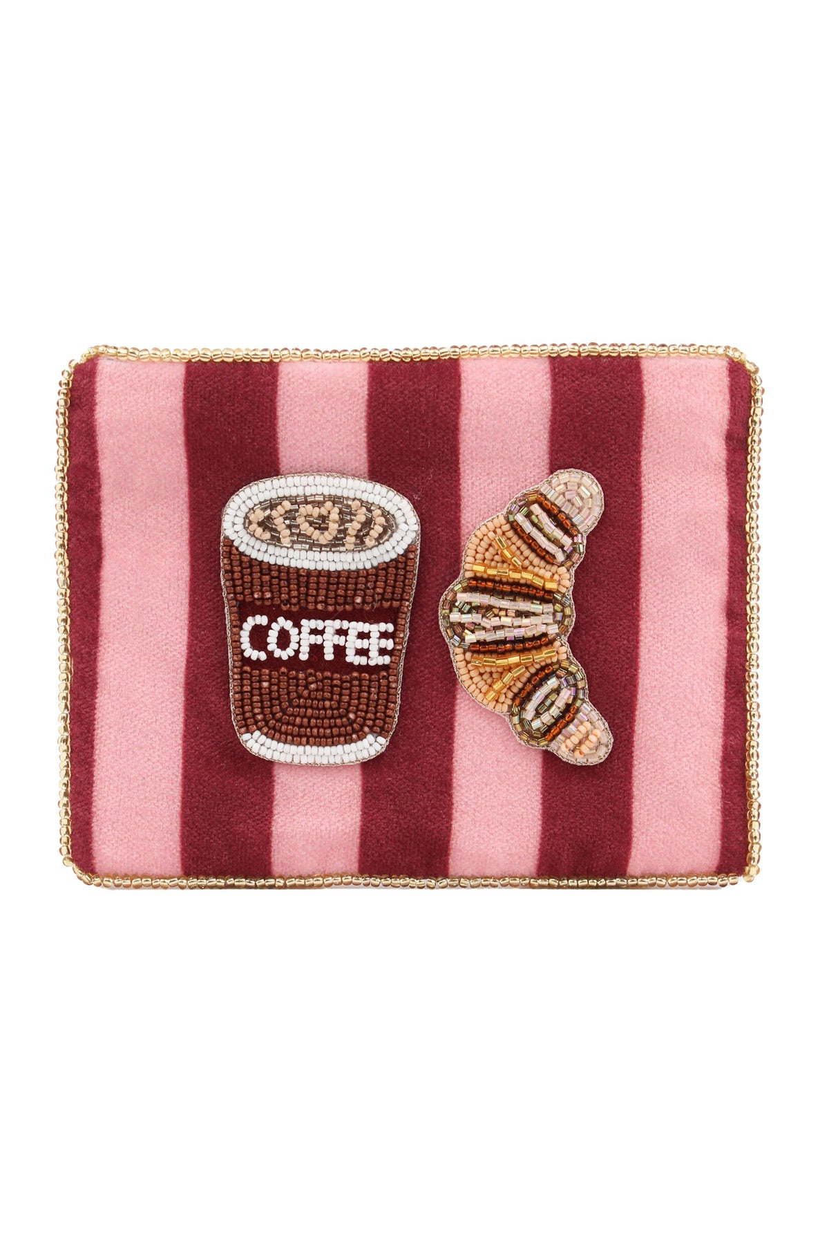 COFFEE AND CROISSANT ON STRIPE SMALL POUCH