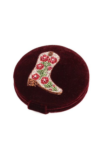 CREAM COWGIRL BOOT COMPACT MIRROR