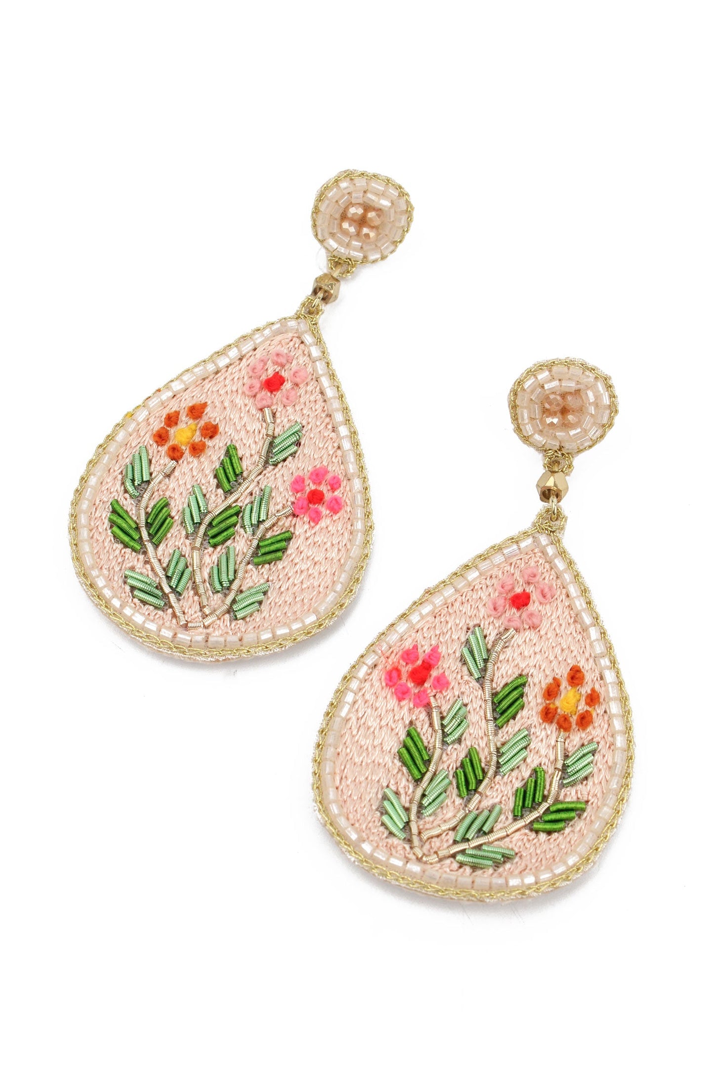 CREAM FLORAL TEARDROP EARRINGS