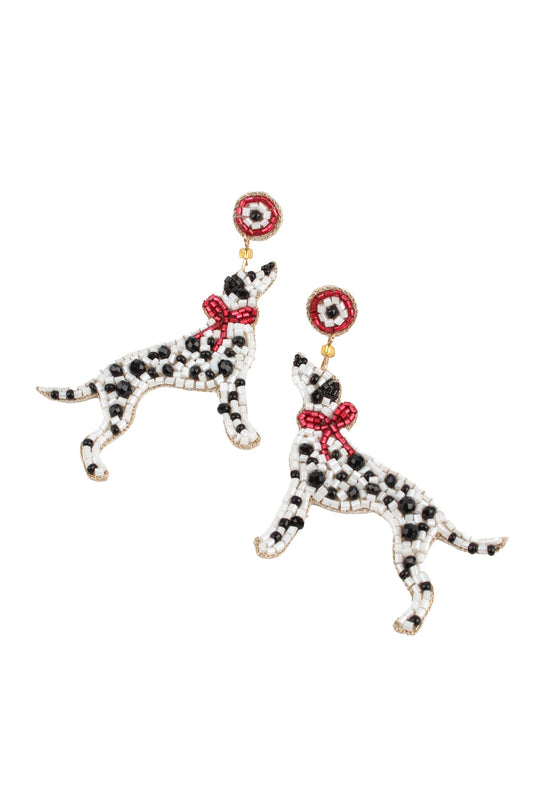 DALMATIAN DOG BEADED EARRINGS
