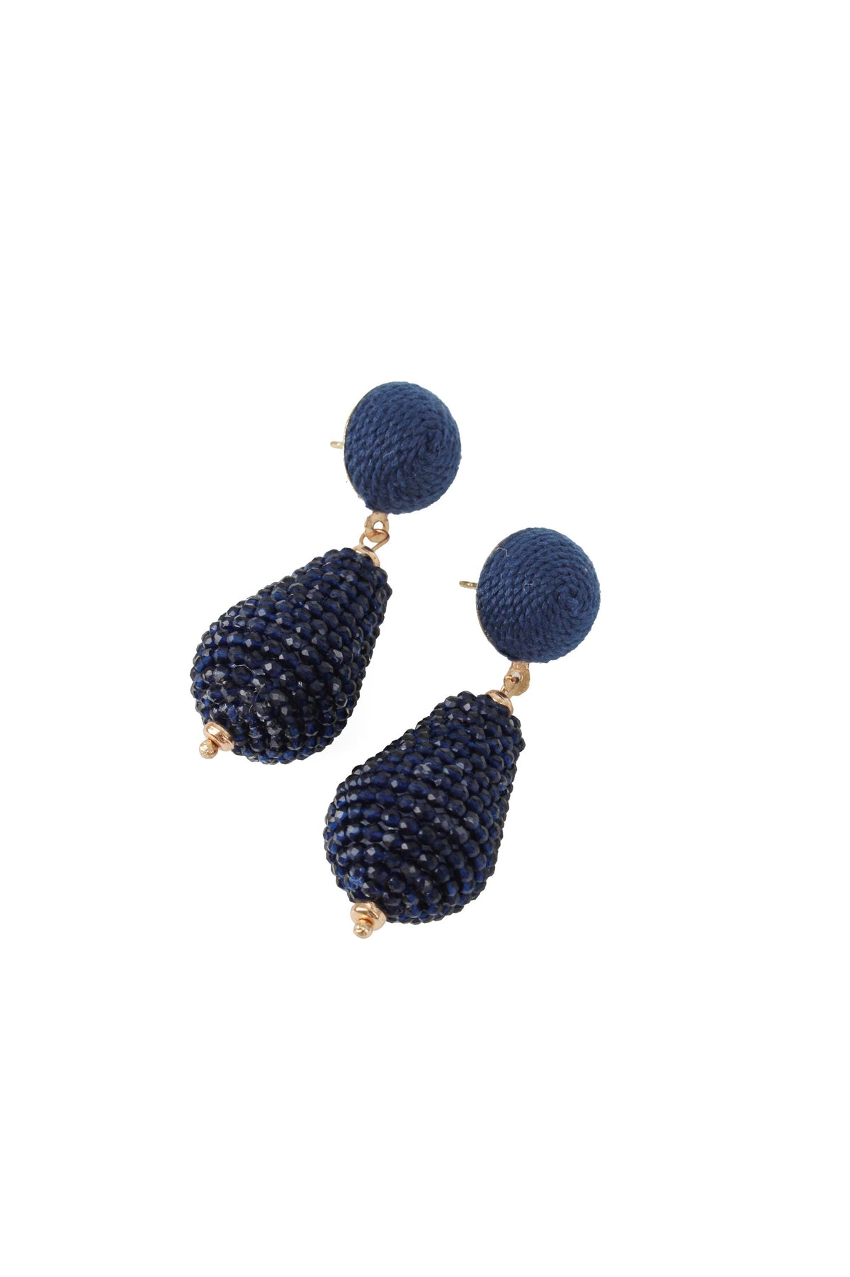 DARK BLUE BEADED DROP EARRINGS