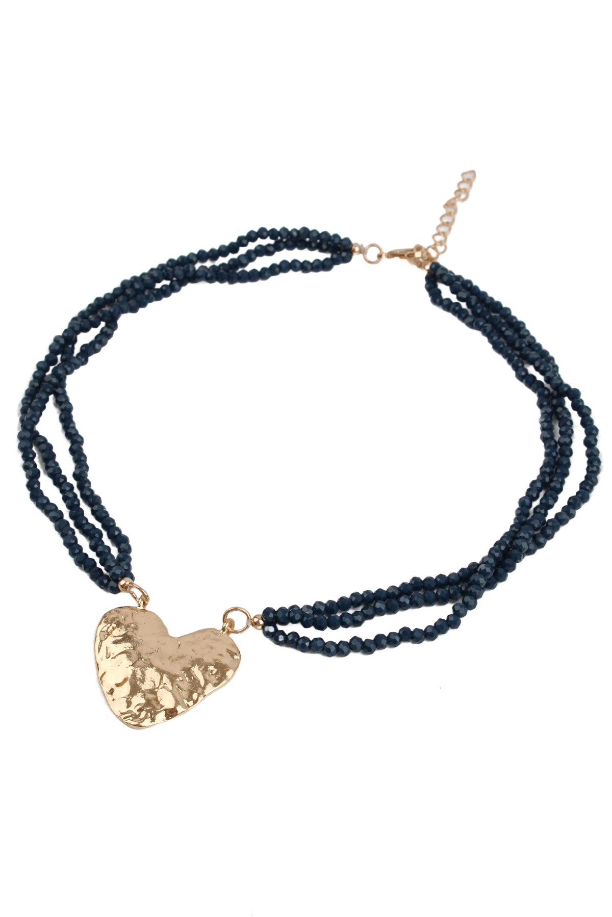 DARK BLUE BEADED NECKLACE WITH GOLD HEART