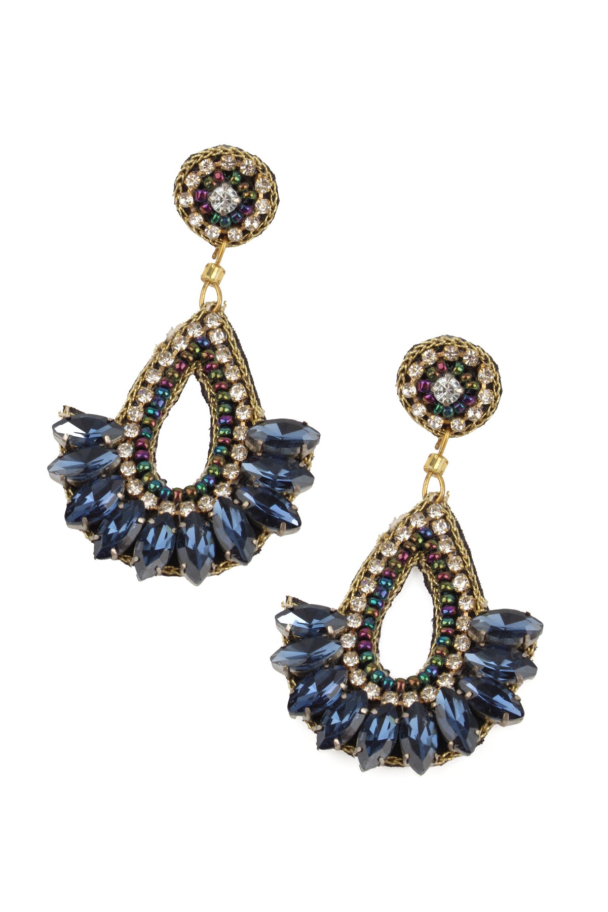 DARK BLUE TEARDROP BEADED EARRINGS