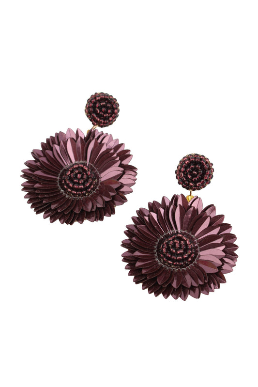 DARK FIG FULL PETAL FLOWER EARRING