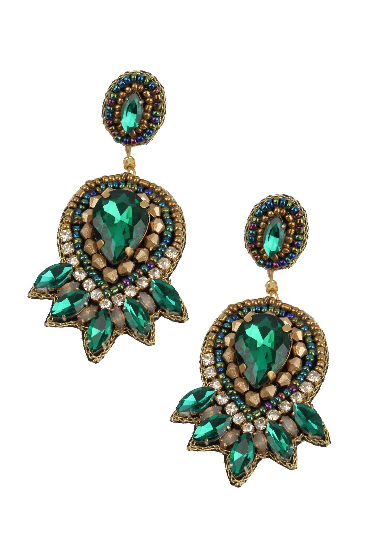 DARK GREEN ART DECO BEADED EARRINGS