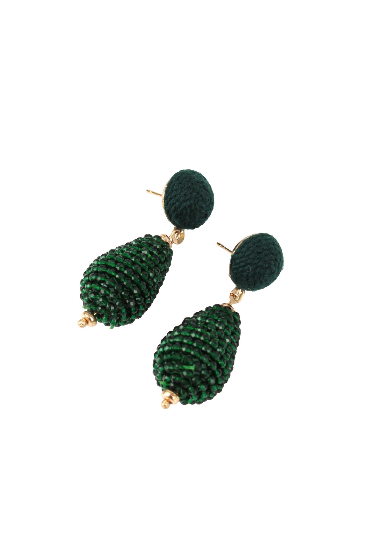 DARK GREEN BEADED DROP EARRINGS