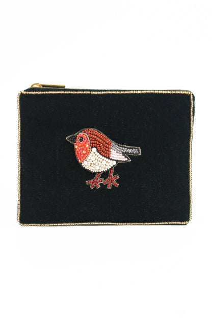 ROBIN ON DARK GREEN SMALL POUCH