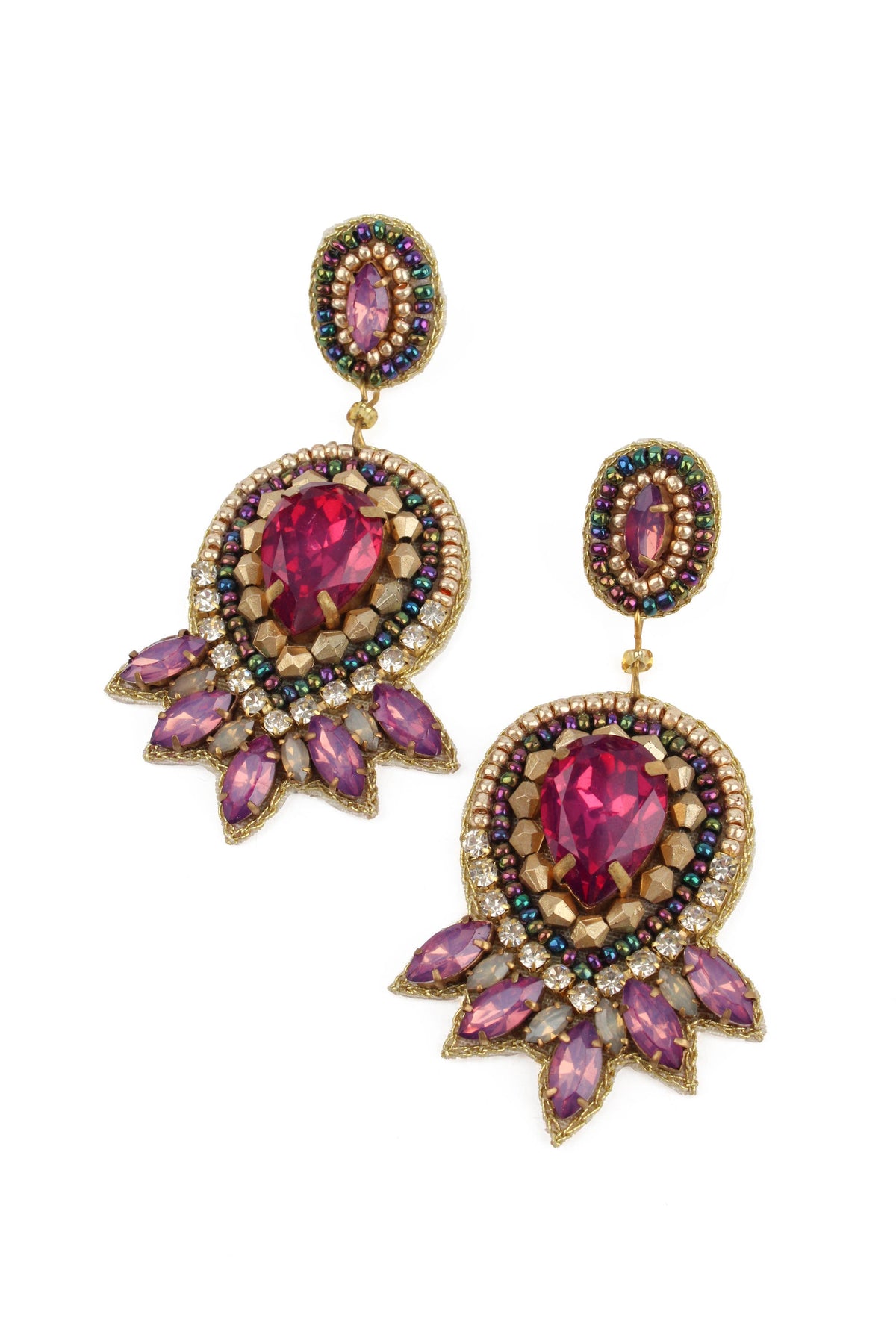 DARK PINK ART DECO BEADED EARRINGS