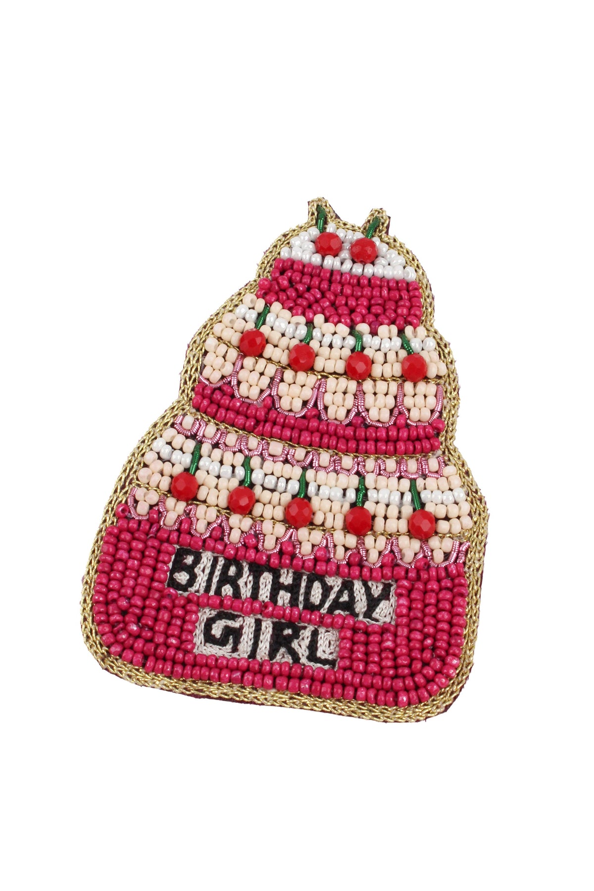DARK PINK BIRTHDAY GIRL CAKE BROOCH