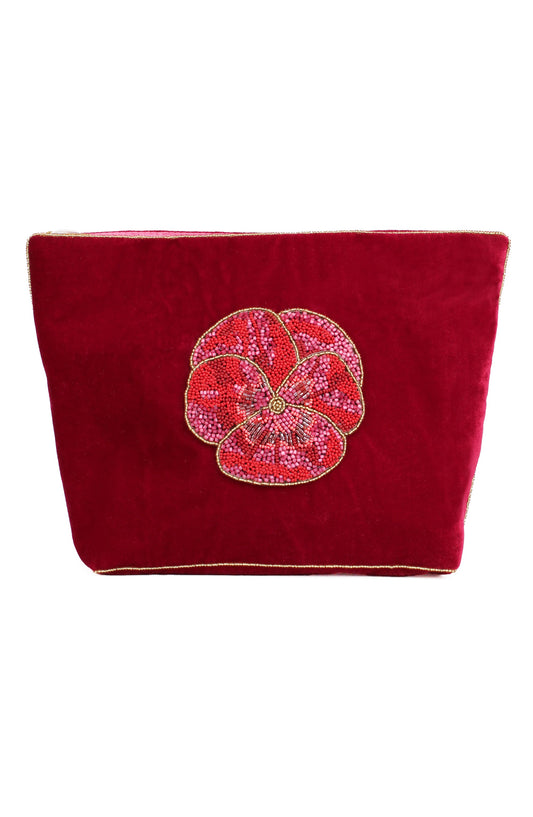 DARK PINK WINTER PANSY LARGE POUCH