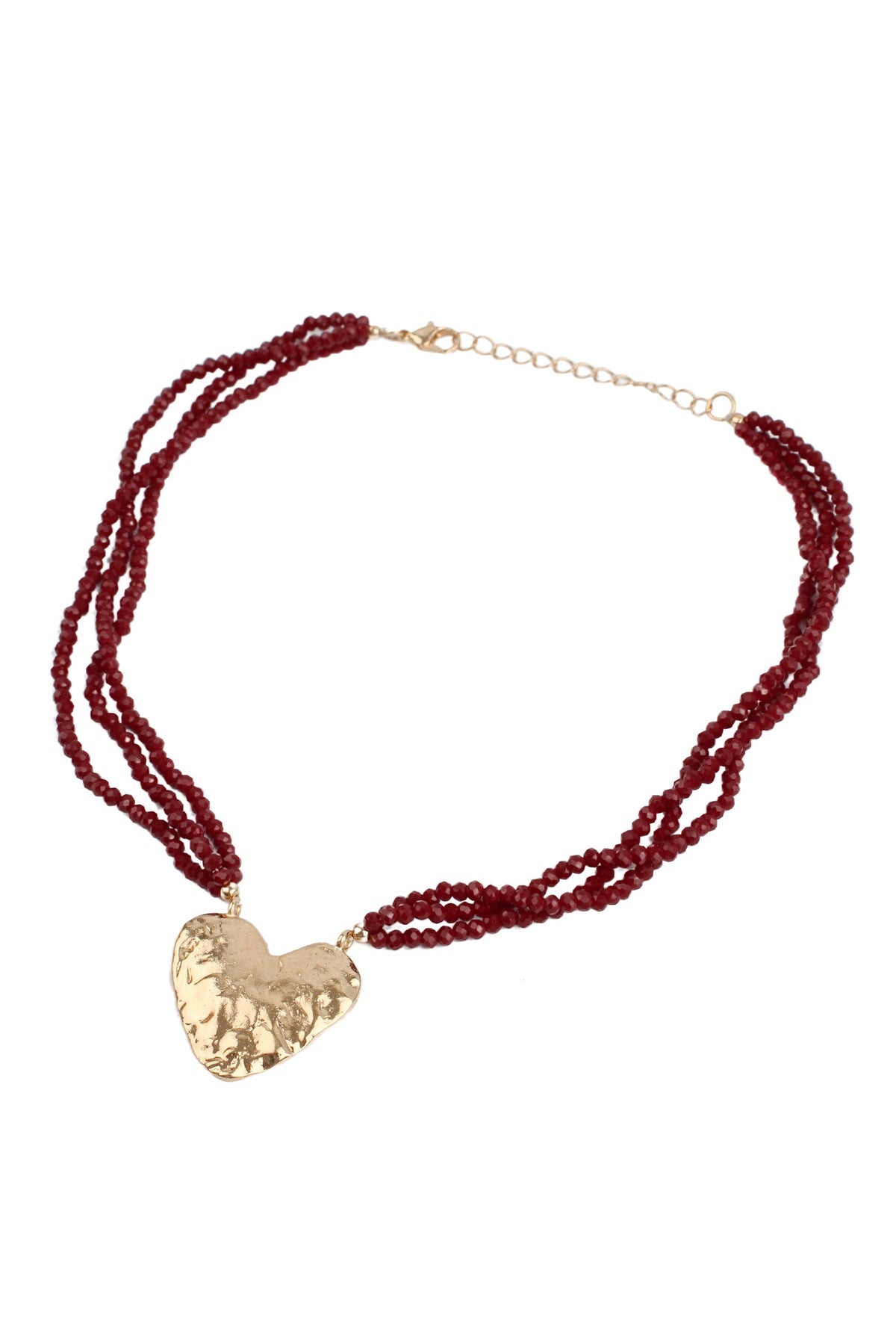 DARK PLUM BEADED NECKLACE WITH GOLD HEART