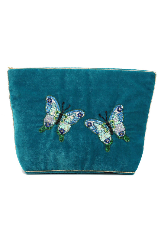 DOUBLE BLUE BUTTERFLY LARGE POUCH