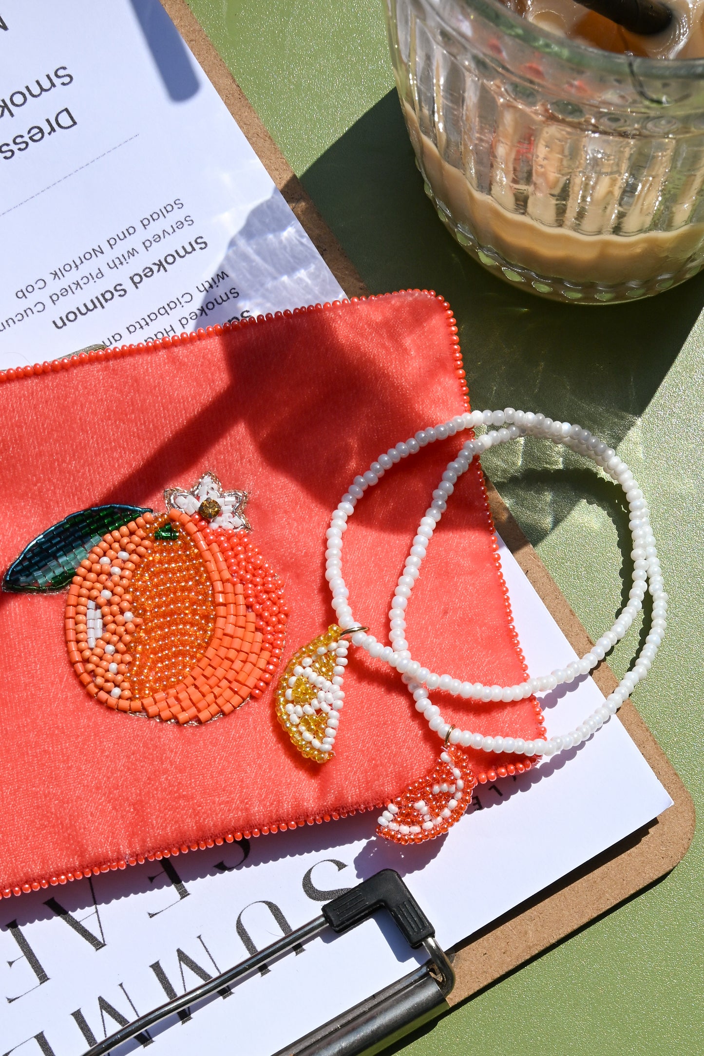 LEMON SLICE ON PEARL SEED BEAD BRACELET