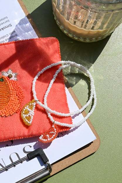 LEMON SLICE ON PEARL SEED BEAD BRACELET