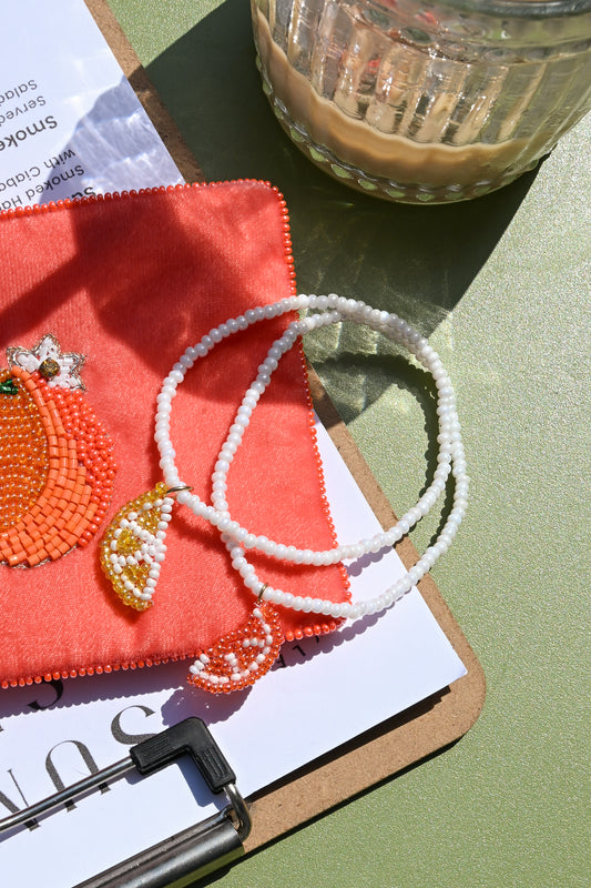 LEMON SLICE ON PEARL SEED BEAD BRACELET