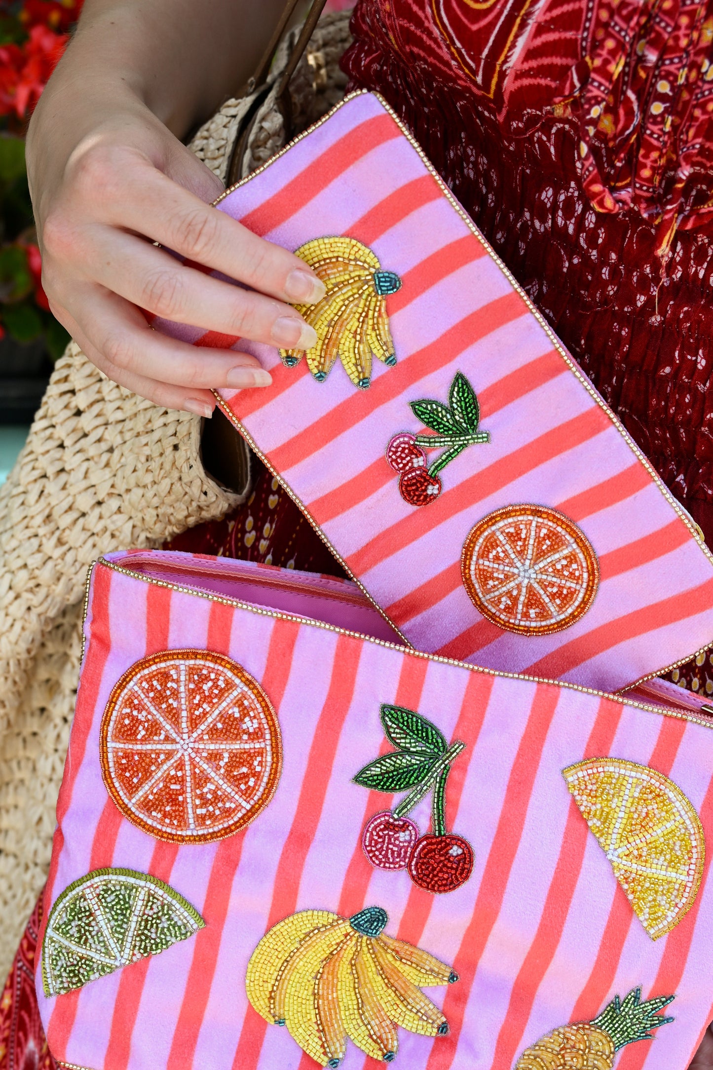 MULTI FRUIT ON STRIPE MULTI USE POUCH