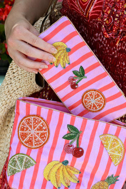 MULTI FRUIT ON STRIPE MULTI USE POUCH