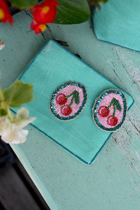 TEAL SCALLOP WITH CHERRY BROOCH