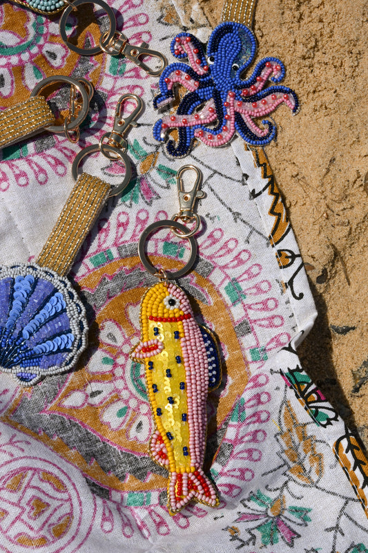 YELLOW AND PINK FISH KEYRING/BAG CHARM