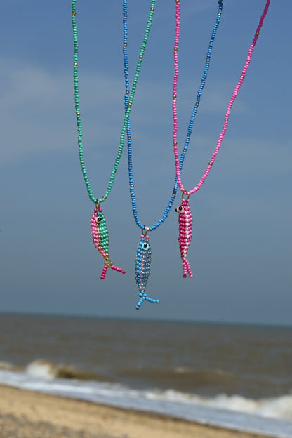 GREEN BEADED FISH NECKLACE