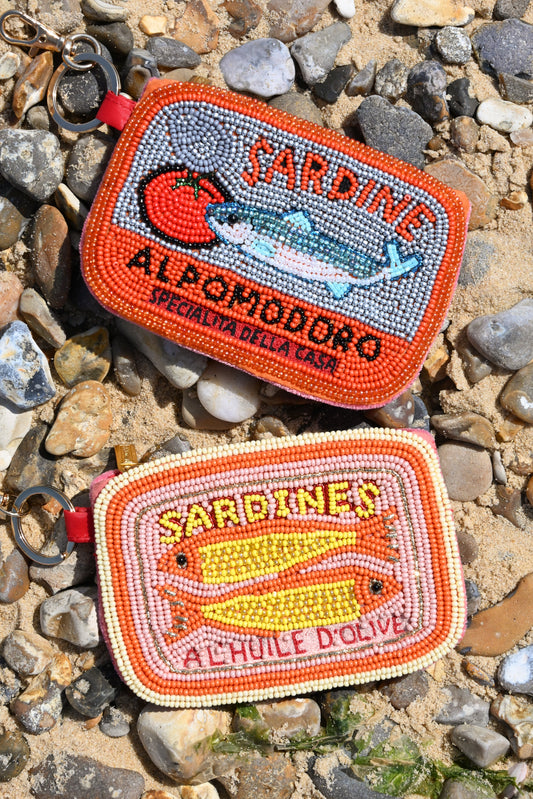 PINK SARDINE BEADED KEYRING POUCH