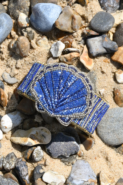 BLUE SHELL BEADED CUFF