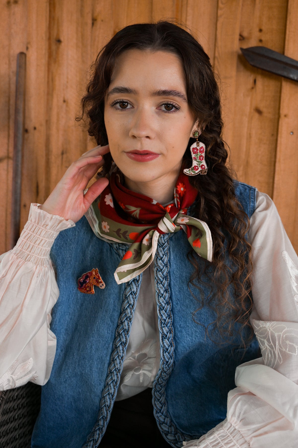 CREAM COWGIRL BOOT BEADED EARRINGS
