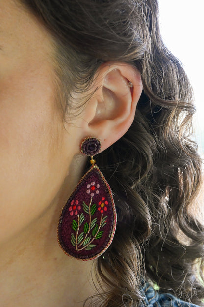 PLUM FLORAL TEARDROP EARRINGS