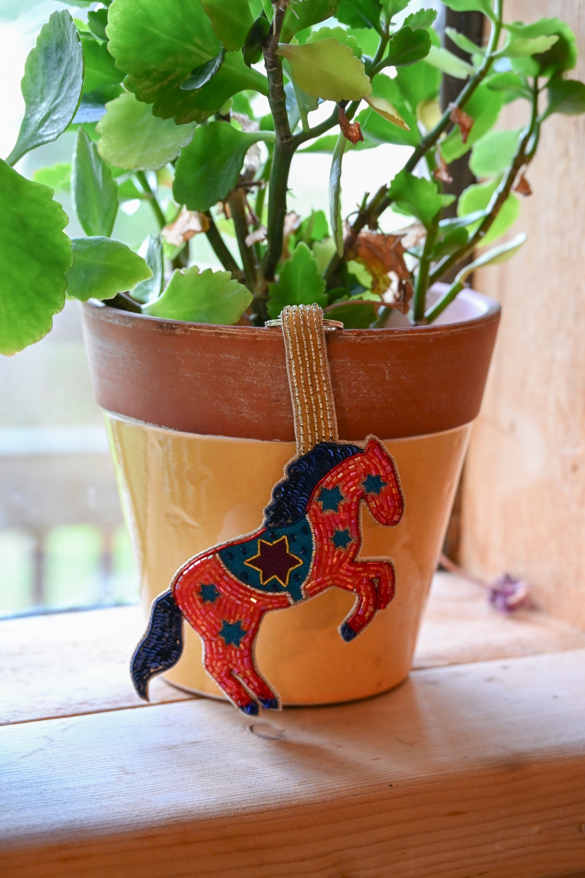 RED AND BLUE FOLK HORSE LARGE KEYRING/BAG CHARM