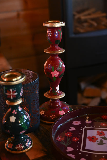 BURGUNDY LARGE CANDLESTICK HOLDER
