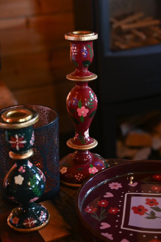 BURGUNDY LARGE CANDLESTICK HOLDER