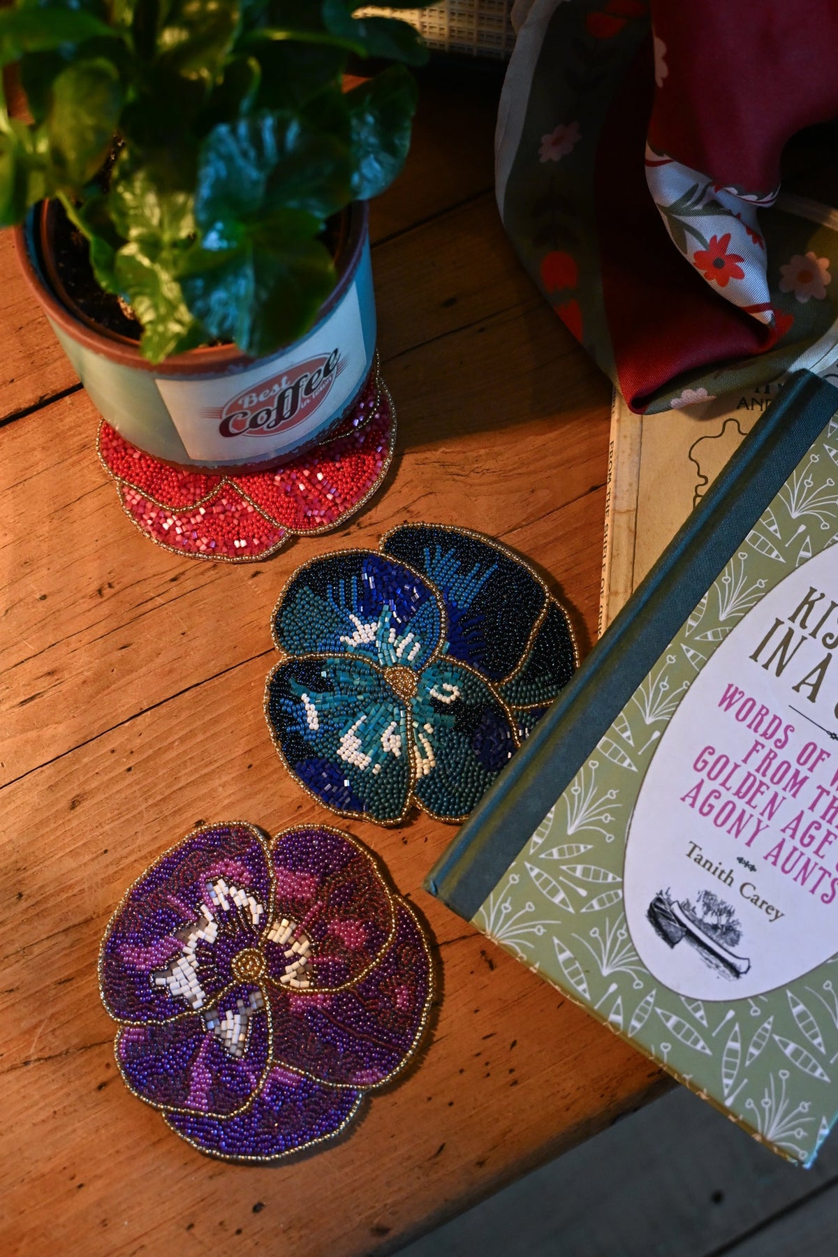 PACK OF 3 WINTER PANSY BEADED COASTERS