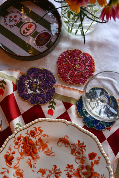 PACK OF 3 WINTER PANSY BEADED COASTERS