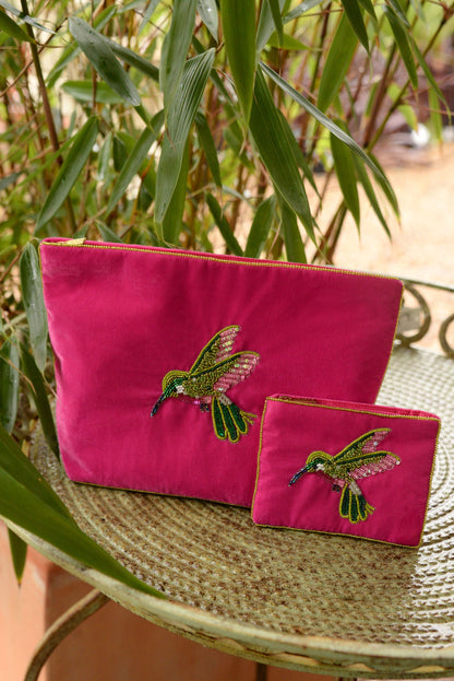 PINK HUMMINGBIRD LARGE POUCH