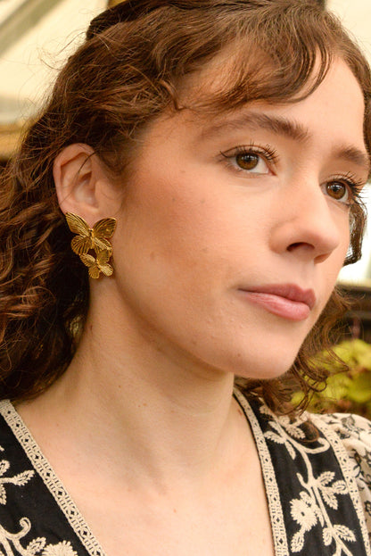 DOUBLE BUTTERFLY DROP EARRINGS