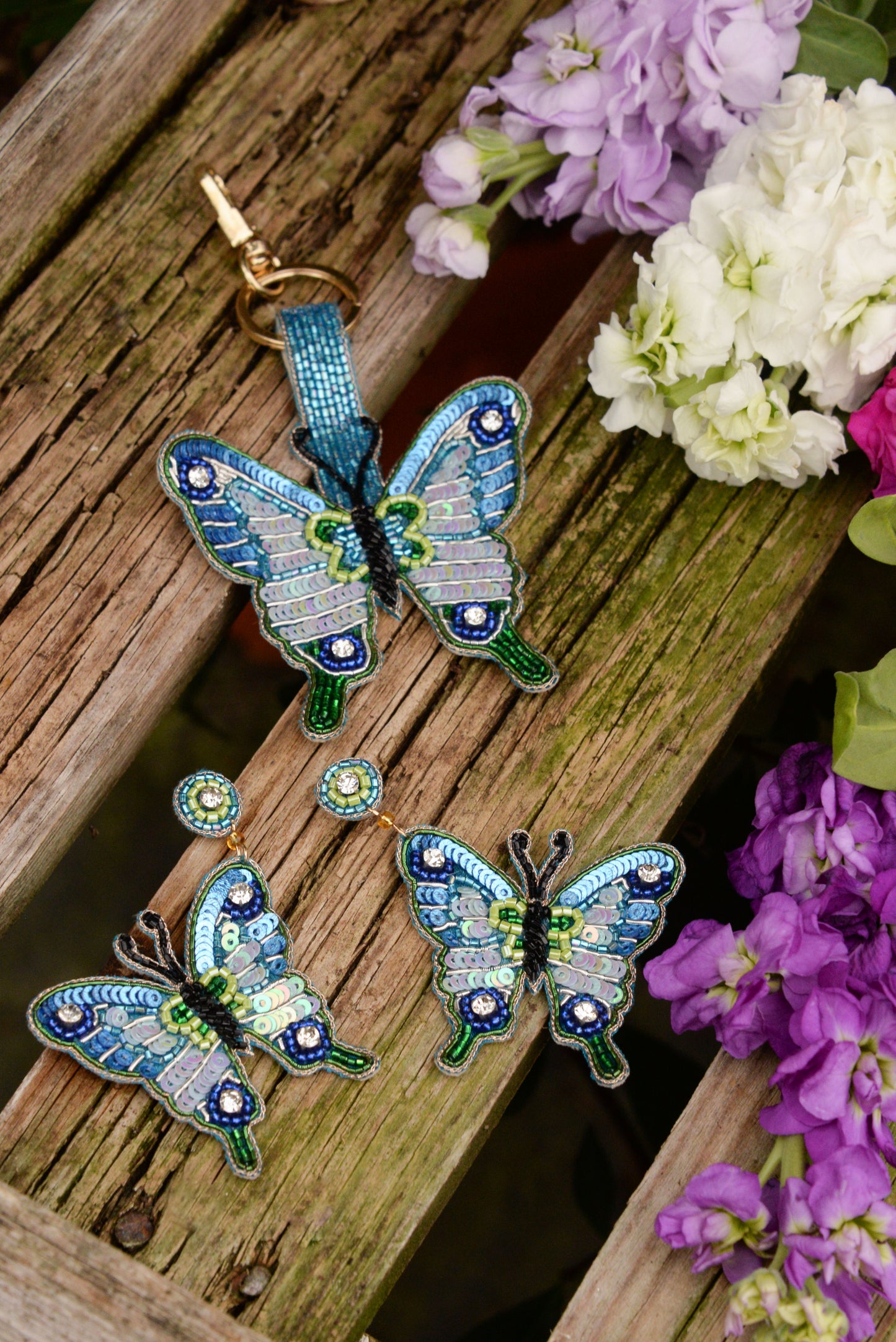 BLUE BUTTERFLY BEADED EARRINGS