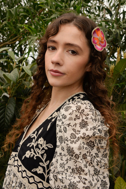 PINK PANSY BEADED HAIRCLIP