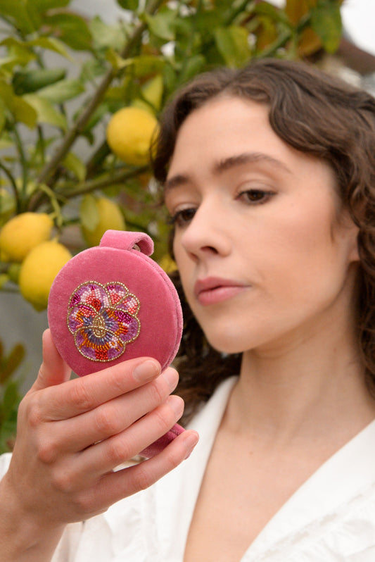 PINK PANSY COMPACT MIRROR
