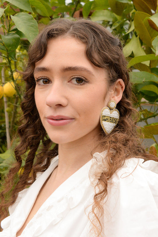 TEAM BRIDE BEADED HEART DROP EARRINGS