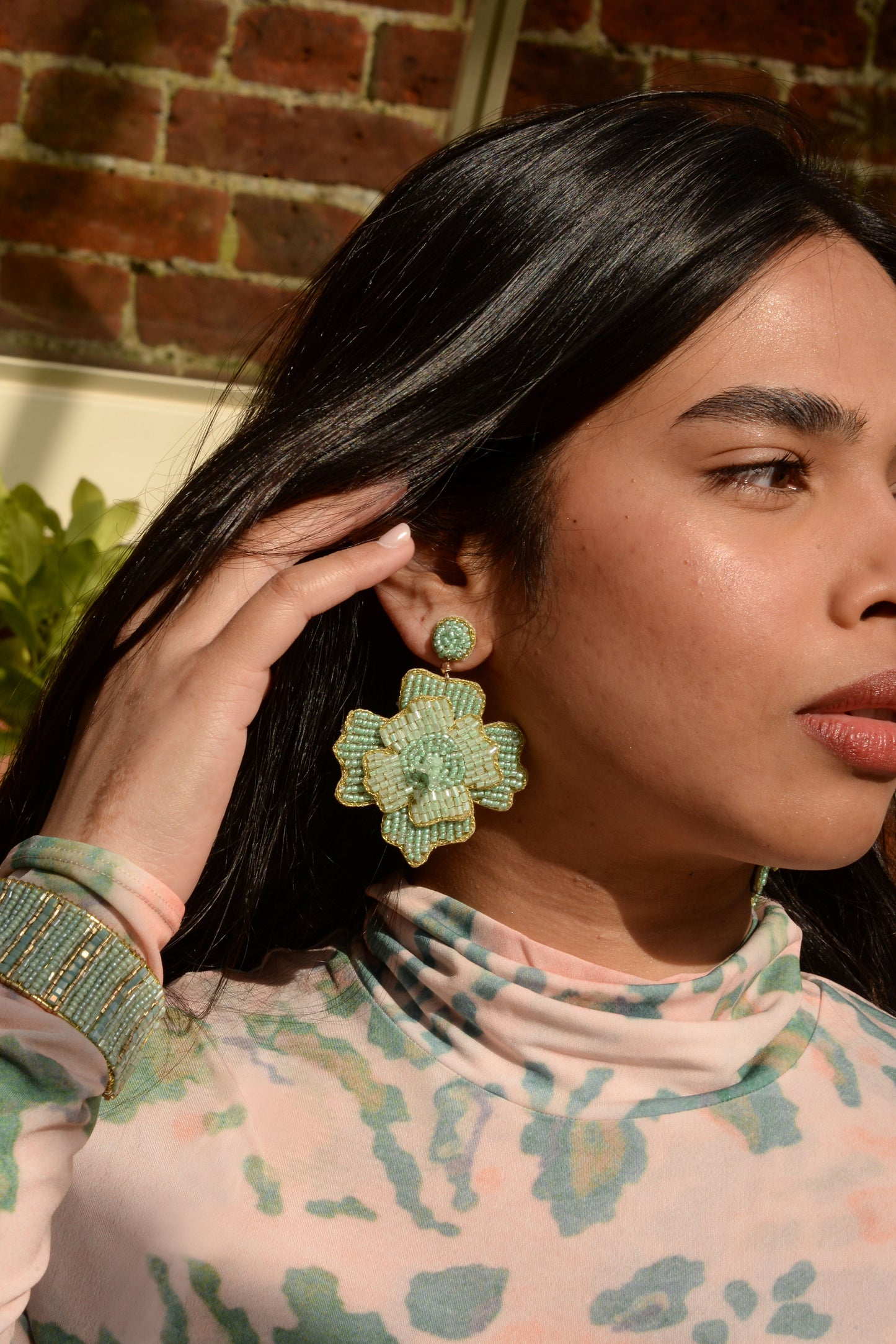 Mint Green Flower Statement Earring