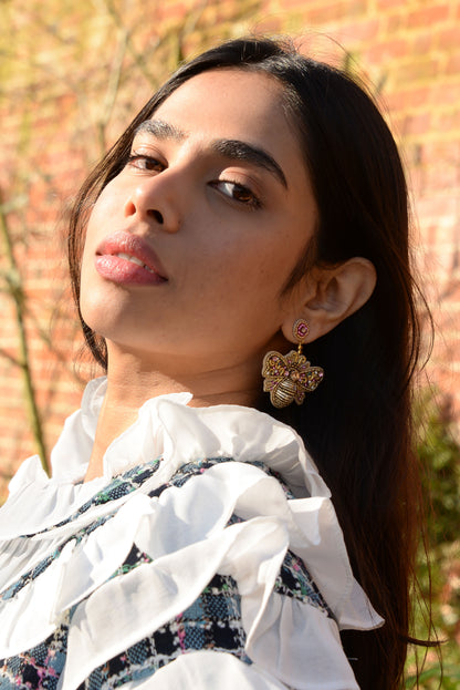 PINK BEE BEADED EARRINGS
