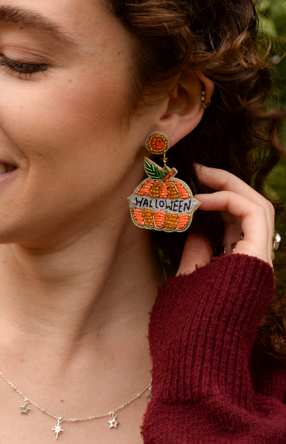 HALLOWEEN PUMPKIN BEADED EARRINGS