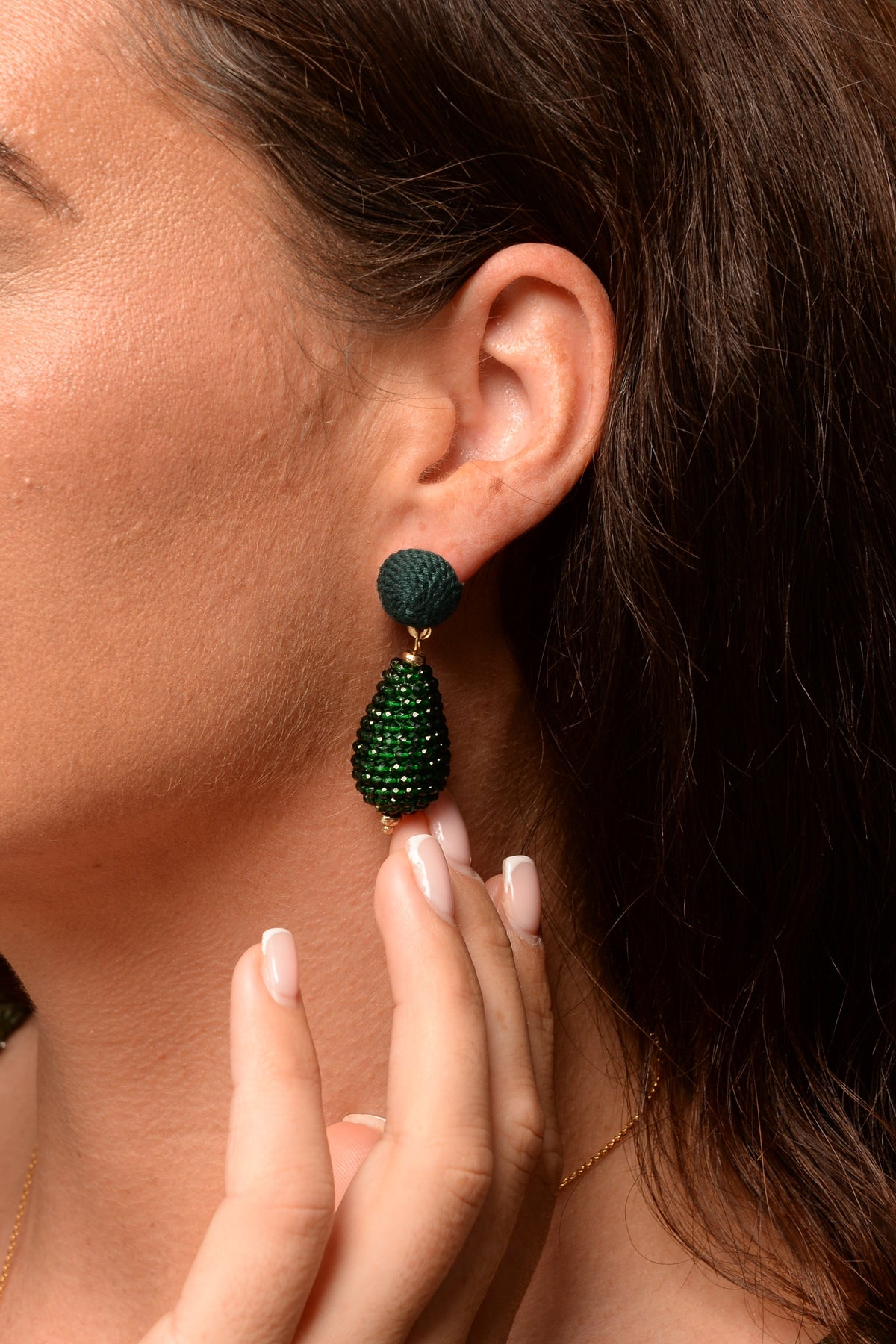DARK GREEN BEADED DROP EARRINGS