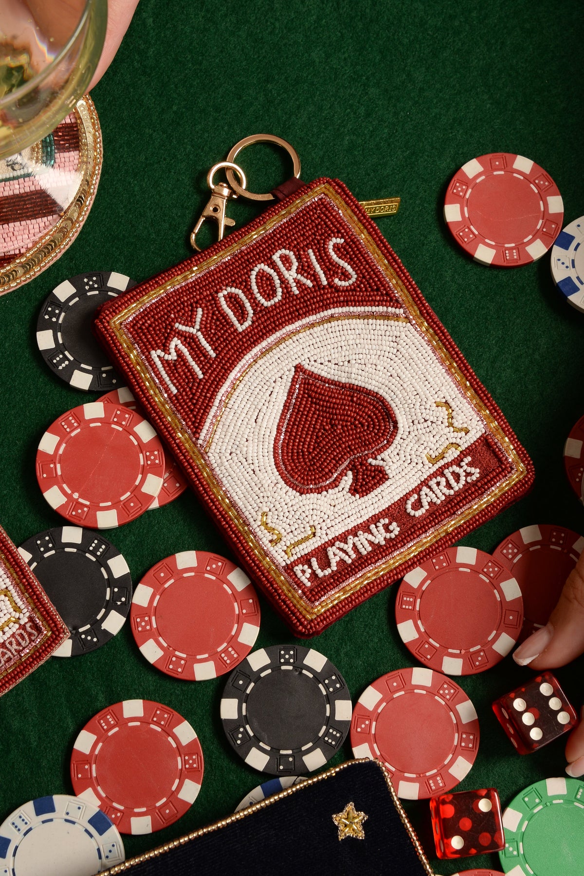 MY DORIS PLAYING CARDS BEADED POUCH