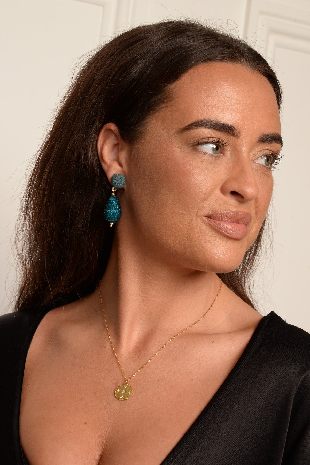 DARK TEAL BEADED DROP EARRINGS