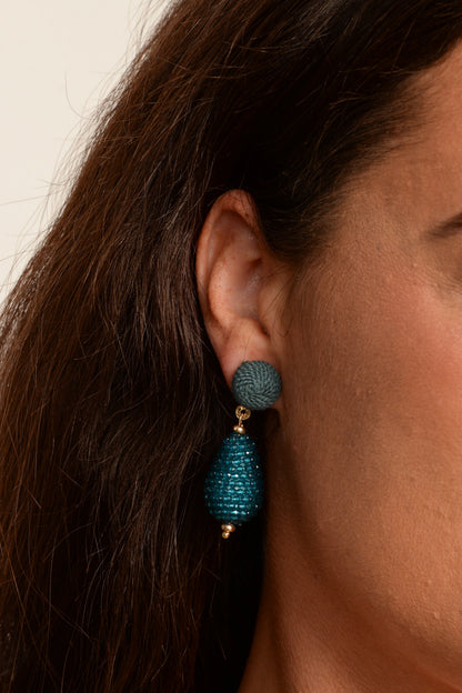 DARK TEAL BEADED DROP EARRINGS