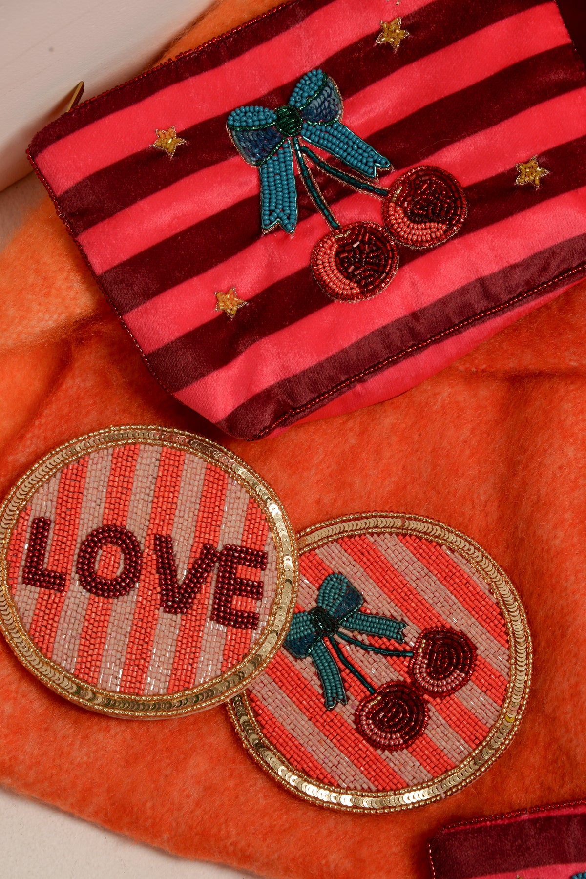 LOVE ON STRIPE BEADED COASTER