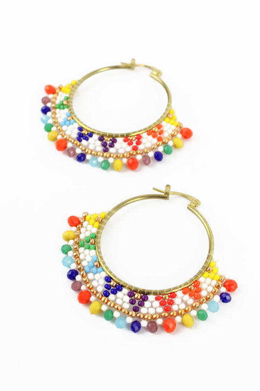 RAINBOW ROUND BEADED HOOP EARRINGS (8107215880408)