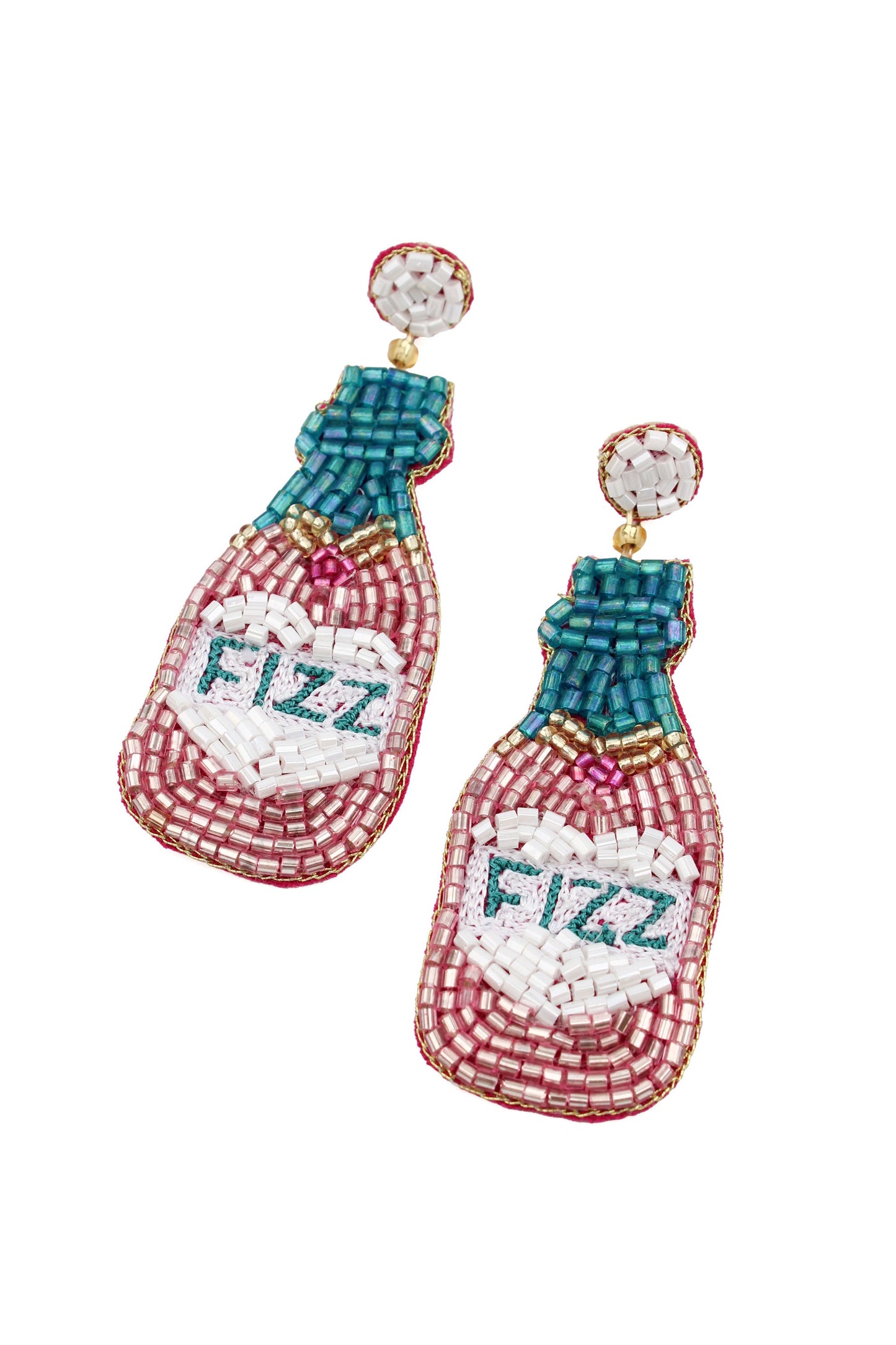 FIZZ PINK BOTTLE BEADED EARRINGS